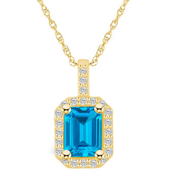 Blue Topaz (2 Ct. T.W.) and Diamond (1/4 Ct. T.W.) Halo Pendant Necklace in 14K Yellow Gold
