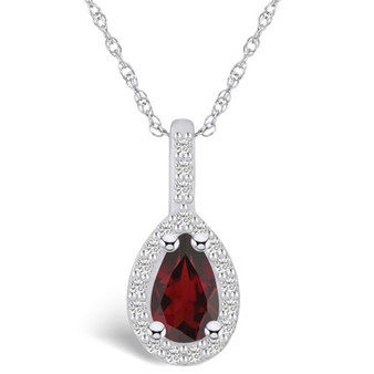 Garnet (1-1/10 Ct. T.W.) and Diamond (1/5 Ct. T.W.) Halo Pendant Necklace in 14K White Gold