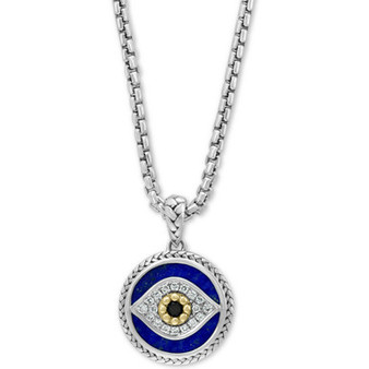 EFFY® Multi-Gemstone & Diamond (1/10 ct. t.w.) Evil Eye 22" Pendant Necklace in Sterling Silver & 14k Gold