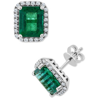 EFFY® Emerald (4-3/8 ct. t.w.) & Diamond (3/8 ct. t.w.) Stud Earrings in 14k White Gold
