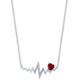 Lab-Created Ruby (1/20 ct.t.w.) & Diamond Accent Heartbeat Pendant Necklace in Sterling Silver, 16" + 2" extender