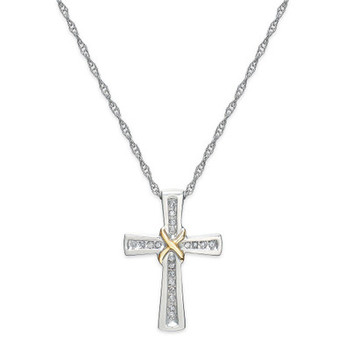 Diamond Cross X Pendant Necklace in Sterling Silver and 14k Gold (1/10 ct. t.w.)