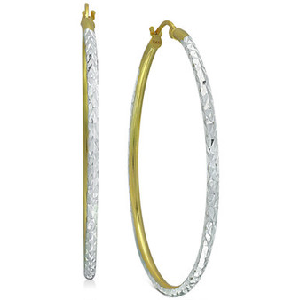 Medium Two-Tone Textured Hoop Earrings in Sterling Silver & 18k Gold-Plate, 1.37", Created for Macy's