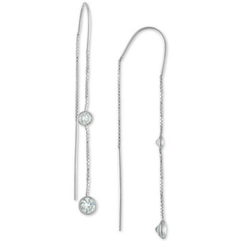 Cubic Zirconia Bezel Threader Earrings in Sterling Silver, Created for Macy's