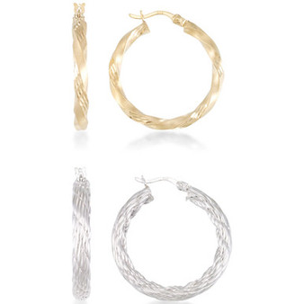 2-Pc. Set Rope and Satin Finish Round Hoop Earrings in 14k Gold-Plated Sterling Silver and Sterling Silver