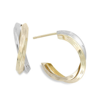 Two-Tone X-Hoop Earrings in 10k Gold, 16mm