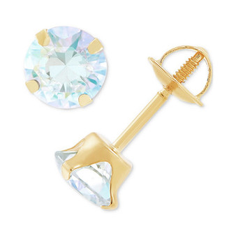 Children's Iridescent Cubic Zirconia Screwback Stud Earrings in 14k Gold