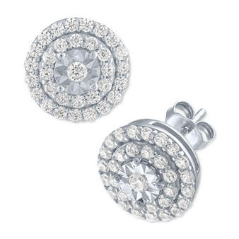 Lab-Created Diamond Cluster Stud Earrings (3/4 ct. t.w.) in Sterling Silver