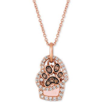 Nude™ & Chocolate® Diamond Paw Print & Heart 20" Pendant Necklace (7/8 ct. t.w.) in 14k Rose Gold