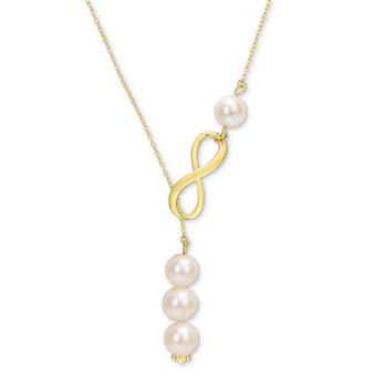 Cultured Freshwater Pearl (8-9mm) Infinity 18" Lariat Necklace in 18k Gold-Plated Sterling Silver