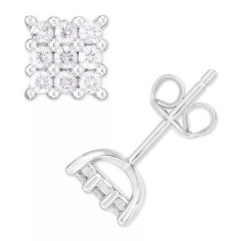 Diamond Square Cluster Stud Earrings (1/2 ct. t.w.) in Sterling Silver or Gold-Plated Sterling Silver