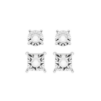 Diamond Round and Square Stud Earring Set ( 1/6 ct. t.w.) in sterling silver