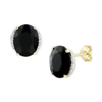 Onyx & Diamond Accent Oval Stud Earrings in 14k Gold