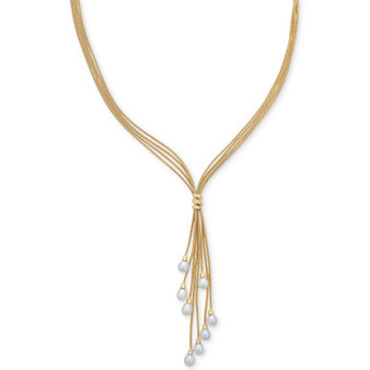 Cultured Freshwater Pearl (6-1/2 mm) Multi-Strand 18" Lariat Necklace in 14k Gold-Plated Sterling Silver