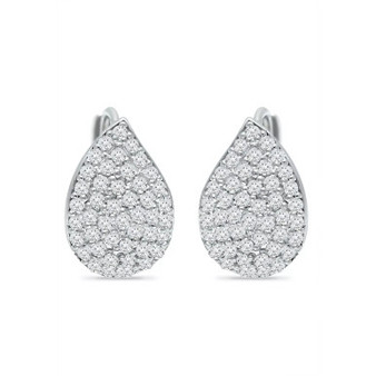 Pave Teardrop Cubic Zirconia Huggie Hoop Earrings, Sterling Silver or 18K Gold over Silver
