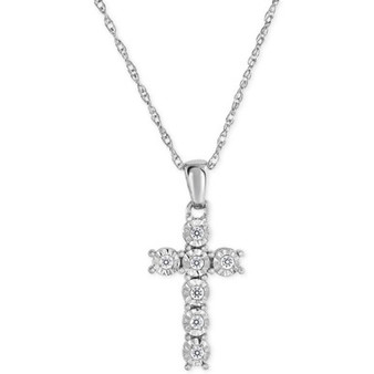 Diamond Cross Pendant Necklace (1/10 ct. t.w.) in Sterling Silver
