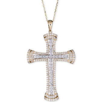 Diamond Cross Pendant Necklace (1 ct. t.w.) in 14k Gold & White Gold, 16" + 2" extender