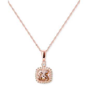 Morganite (1-1/4 ct. t.w.) & Diamond (1/8 ct. t.w.) Pendant Necklace in 14k Rose Gold, 16" + 2" extender
