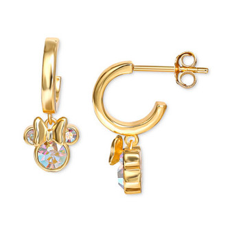 Crystal Minnie Mouse Dangle Hoop Earrings in 18k Gold-Plated Sterling Silver