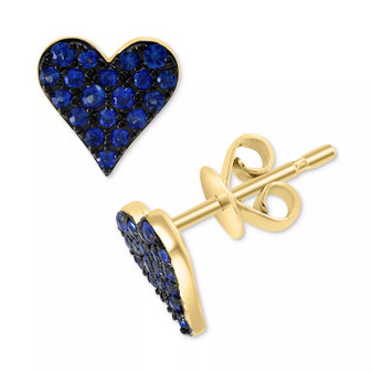 EFFY® Sapphire Pavé Heart Stud Earrings (1/3 ct. t.w.) in 14k Gold (Also available in Ruby)