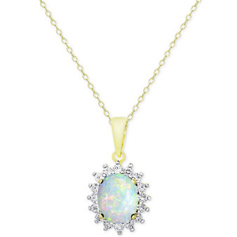 18" Opal (1-1/2 ct. t.w.) and White Topaz (5/8 ct. t.w.) Pendant Necklace in 18k Gold-Plated Sterling Silver