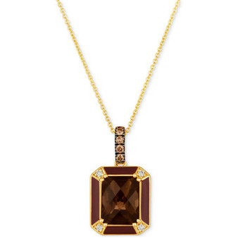 Chocolate Quartz (2-3/4 ct. t.w.), Chocolate Diamonds (1/10 ct. t.w.) & Nude Diamonds (1/20 ct. t.w.) Adjustable Pendant Necklace in 14k Gold, 18" + 2" extender