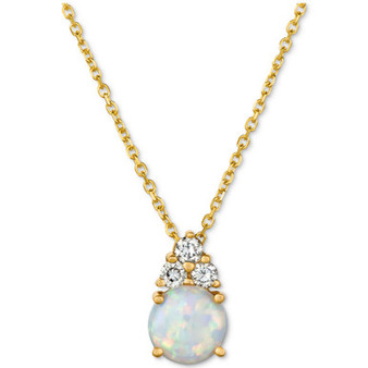 Opal (7/8 ct. t.w.) & Diamond (1/6 ct. t.w.) 16" Pendant Necklace in 14k Gold