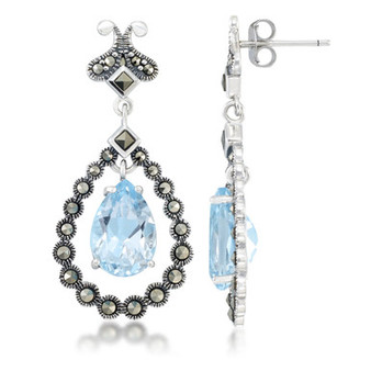 Blue Topaz (8-1/5 ct. t.w.) & Marcasite Teardrop Earrings in Sterling Silver