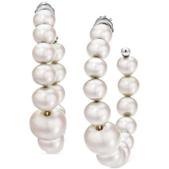 Cultured Freshwater Pearl (5-9mm) Graduated Medium Hoop Earrings, 1.5"