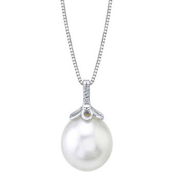 Cultured Freshwater Pearl (12mm) & Diamond Accent 18" Pendant Necklace in 14k White Gold