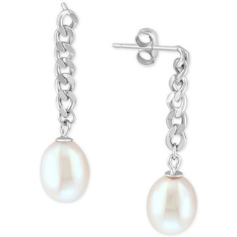EFFY® Cultured Freshwater Pearl (8mm) Chain Drop Earrings in Sterling Silver
