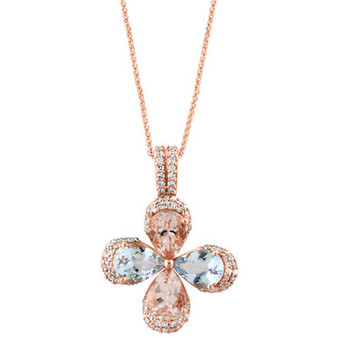 Aquamarine (1-3/8 ct. t.w.), Morganite (1-1/3 ct. t.w.) & Diamond (1/3 ct. t.w.) Flower Pendant Necklace in 14k Rose Gold, 16" + 2" extender