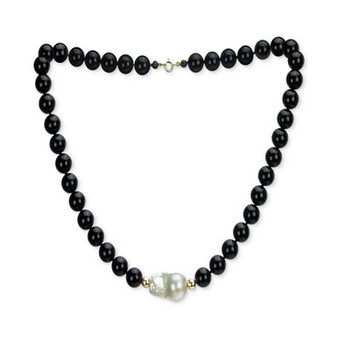 Onyx & Cultured Freshwater Baroque Pearl (14-15mm) 19" Collar Necklace in 14k Gold