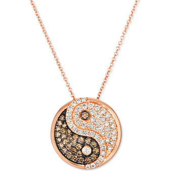 Nude Diamond (1/2 ct. t.w.) & Chocolate Diamond (1/5 ct. t.w.) Yin Yang Pendant Necklace in 14k Rose Gold, 18" + 2" extender
