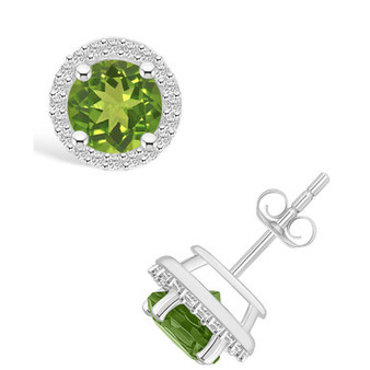Peridot (1-9/10 ct. t.w.) and Created Sapphire (1/5 ct. t.w.) Halo Studs in 10K White Gold