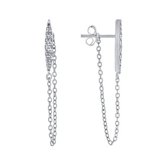 Cubic Zirconia Front Back Post Chain Earrings in Sterling Silver