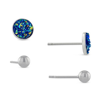 2-Pc. Set Druzy & Polished Stud Earrings in Sterling Silver, Created for Macy's