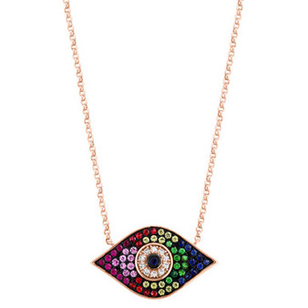 EFFY® Multi-Gemstone (1/3 ct. t.w.) & Diamond (1/20 ct. t.w.) Evil Eye 18" Pendant in 14k Rose Gold