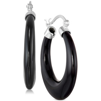Onyx (30mm) Hoop Earrings in Sterling Silver