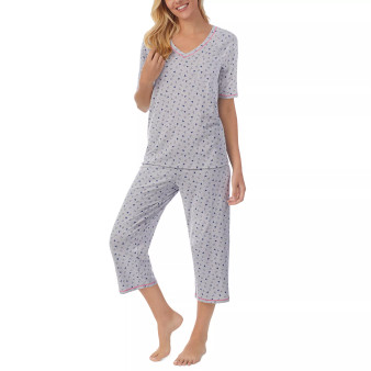 Printed Elbow-Sleeve Top & Capri Pants Pajama Set