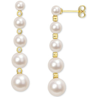 Cultured Freshwater Pearl (4 - 8-1/2mm) & White Topaz (1/4 ct. t.w.) Graduated Drop Earrings in Yellow Rhodium-Plated Sterling Silver