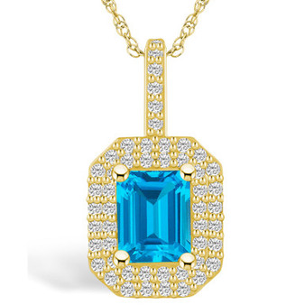 Blue Topaz (2 Ct. T.W.) and Diamond (1/2 Ct. T.W.) Halo Pendant Necklace in 14K Yellow Gold