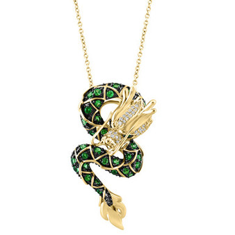 EFFY® Tsavorite (5/8 ct. t.w.) & Diamond (1/8 ct. t.w.) Dragon 18" Pendant Necklace in 14k Gold