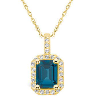 London Blue Topaz (2 Ct. T.W.) and Diamond (1/4 Ct. T.W.) Halo Pendant Necklace in 14K Yellow Gold