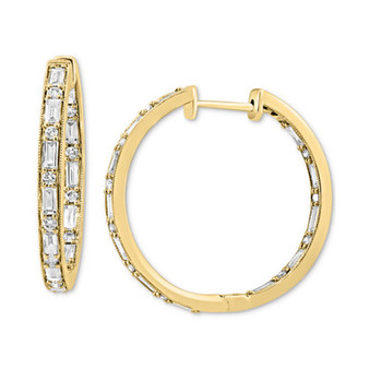 EFFY® Diamond Baguette & Round In & Out Small Hoop Earrings (1-1/5 ct. t.w.) in 14k Gold, 1"
