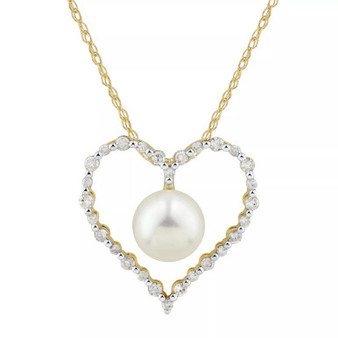 Cultured Freshwater Pearl & Diamond (3/8 ct. t.w.) Heart 18" Pendant Necklace in 14k Gold