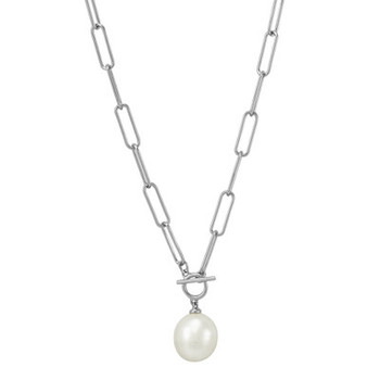 Cultured Freshwater Pearl (11 x 9mm) Paperclip Link 17" Pendant Necklace