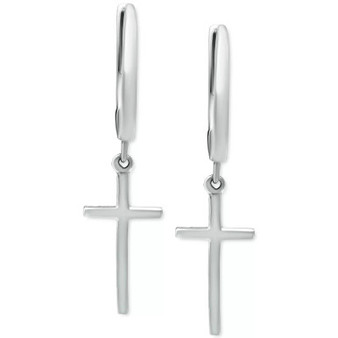 Cross Drop Huggie Hoop Earrings, Created for Macy's
