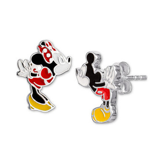 Children's Mickey & Minnie Mouse Mismatched Stud Earrings in Sterling Silver and Enamel