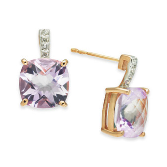 Pink Amethyst (5-5/8 ct. t.w.) & Diamond (1/20 ct. t.w.) Stud Earrings in 14k Rose Gold